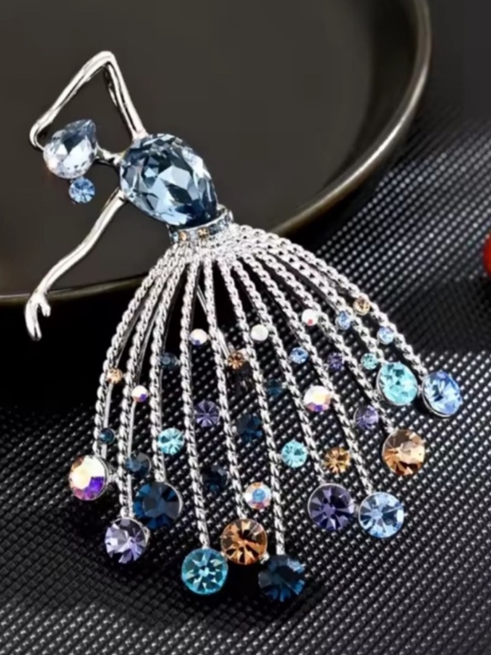 Elegant Silver Multicolor Ballerina Brooch